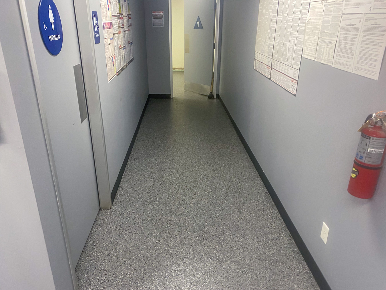 Concrete epoxy coating in a hallway